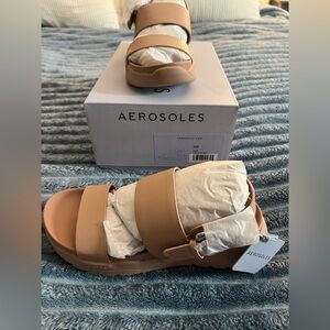 AEROSOLES Hari Sneaker Sandal Cipria Neutral Beige With Silver Buckle Size 8